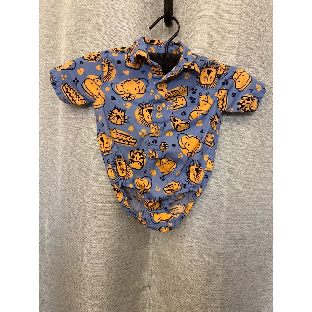 Mick Mack Ltd Blue Safari Animal Print Short Sleeve Bodysuit 3/6M